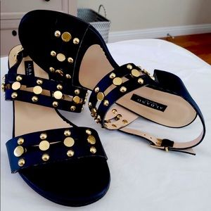 ALBANO Italian Designer Black and Gold Sandals